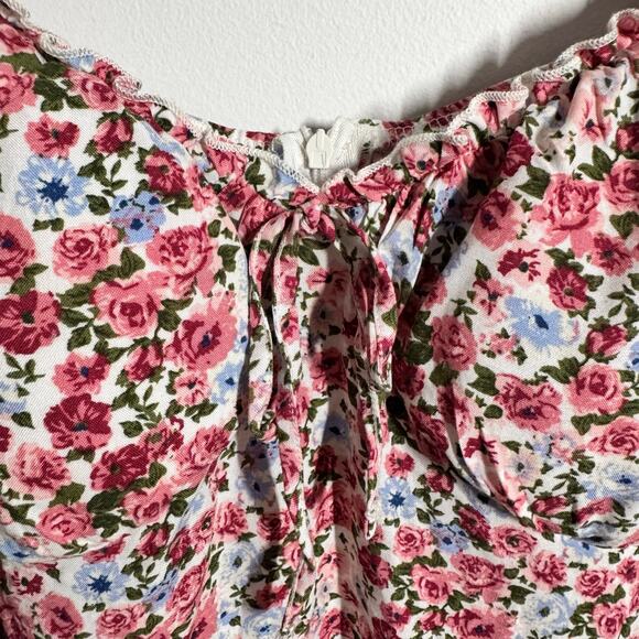 Womens L Floral Red Pink Garden Milkmaid Tradwife Babydoll Coquette Peasant - Picture 6 of 11